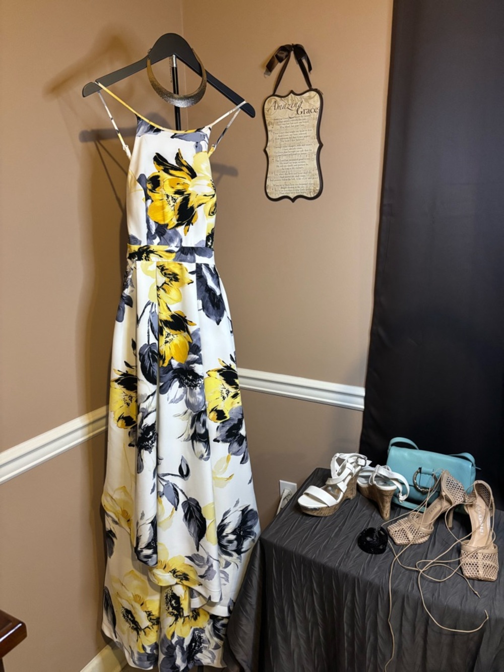 Xtraordinary White Maxi Dress with Yellow and Black Floral Print